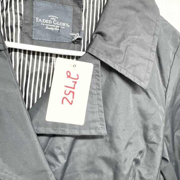 Faded Glory Jacket Women Sz Medium Black Collared Button Front Rain Trench Coat - Picture 3 of 8